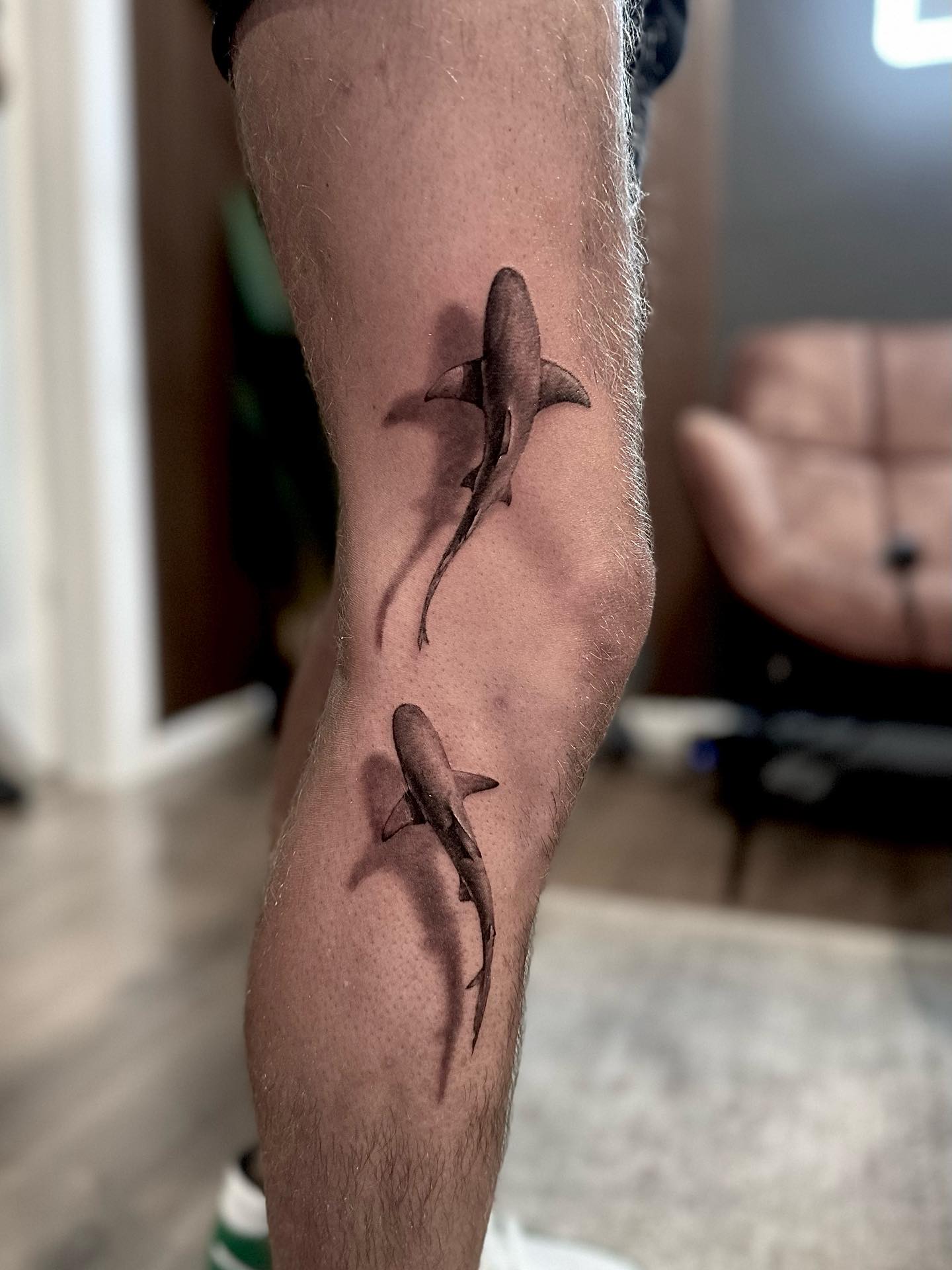 Hammerhead And Realistic Shark Pair Tattoo
