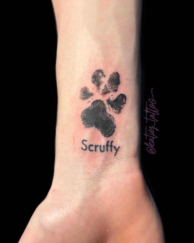 Realistic Paw Print with Name Tattoo dog memorial tattoos tattoo