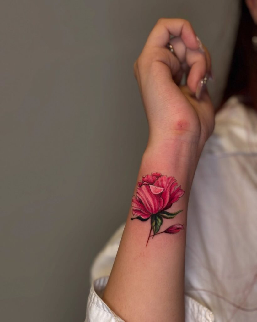 Realistic Pink Rose Wrist Tattoo flower wrist tattoo ideas tattoo