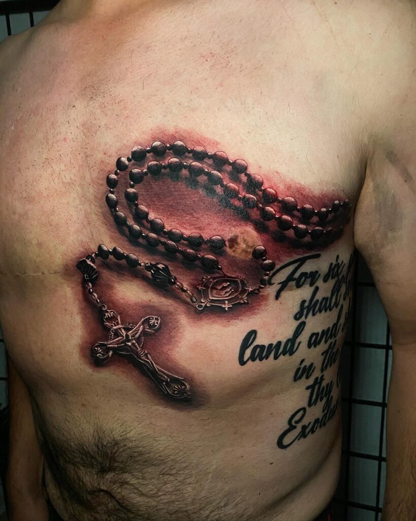 Blue Rosary Foot Tattoo