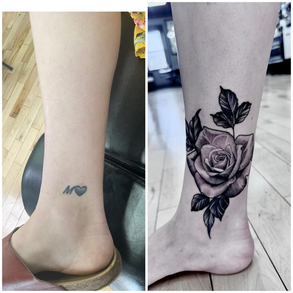 Rose And Butterflies Name Cover-Up Tattoo