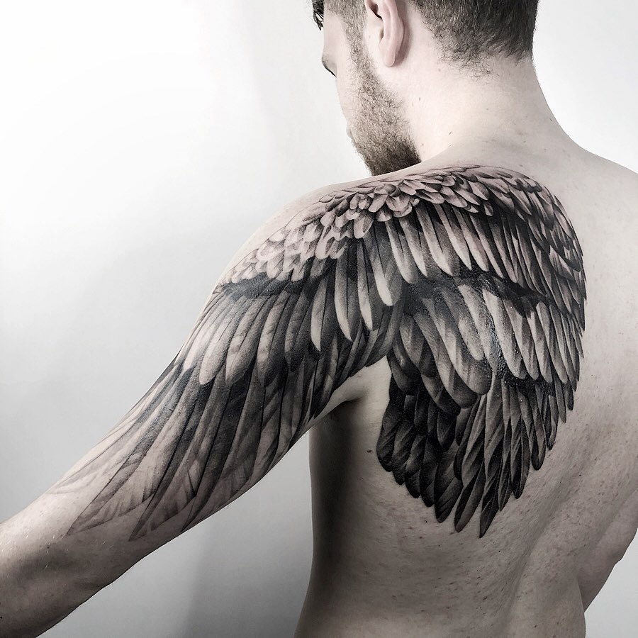 Realistic Shoulder Angel Wing Tattoo angel wings tattoo ideas tattoo