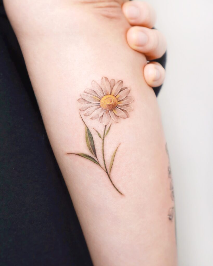 Realistic Single Daisy Tattoo april birth flower tattoo ideas tattoo