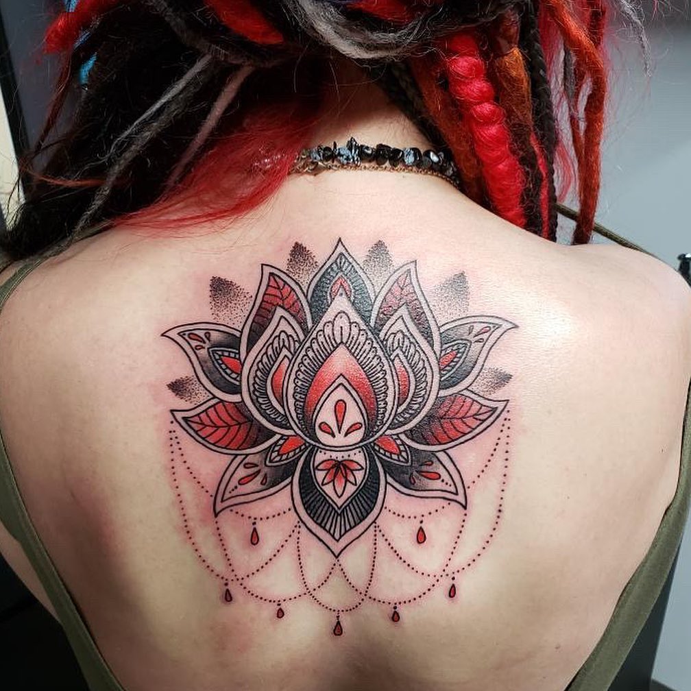 Red and Black Lotus Mandala Tattoo lotus mandala tattoo ideas tattoo