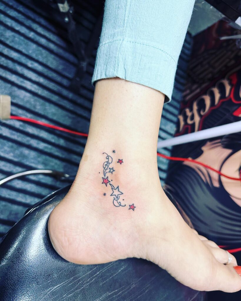Playful Ankle Star Cluster Tattoo Design