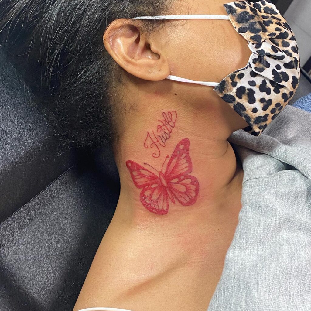 Delicate Twin Flower Neck Tattoo