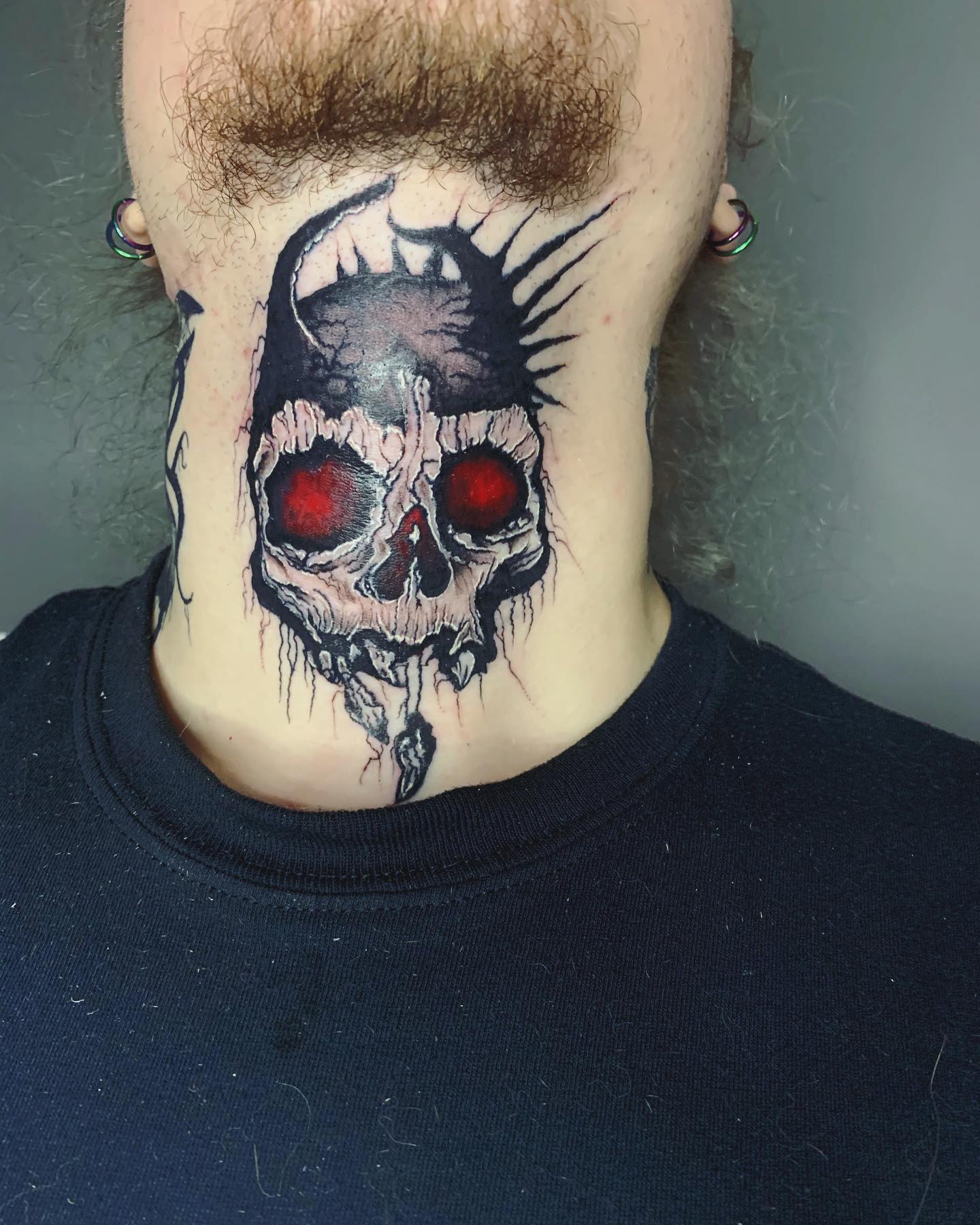Red Eyed Skull Neck Tattoo