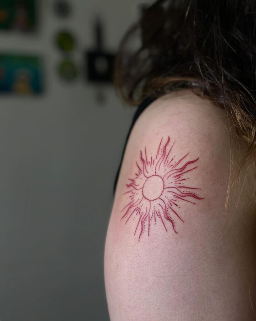 Red Ink Radiant Sun Tattoo sun tattoos tattoo