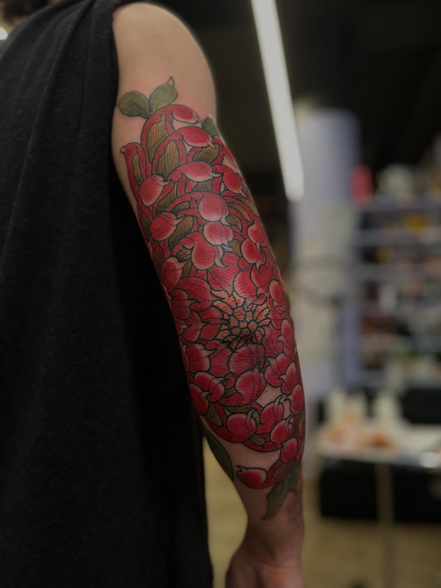Red Peony Sleeve Tattoo japanese flower tattoos tattoo