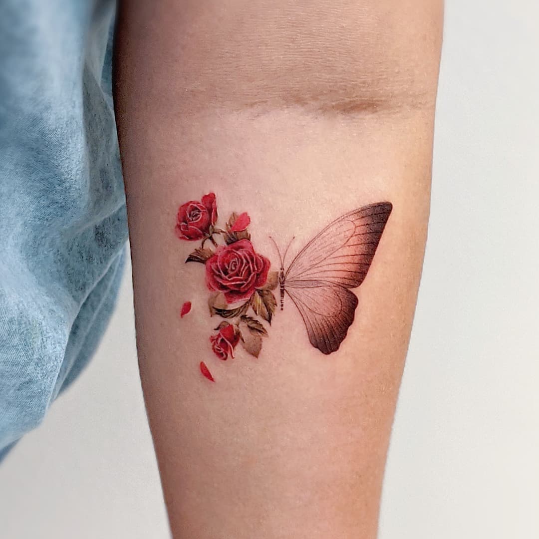 Floral Half Butterfly Half Flower Tattoo half butterfly half flower tattoos tattoo