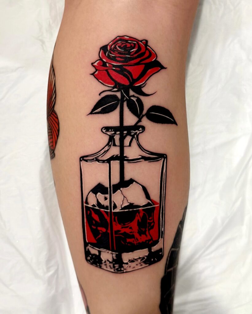 Red Rose in Whiskey Glass Tattoo rose tattoos for women tattoo