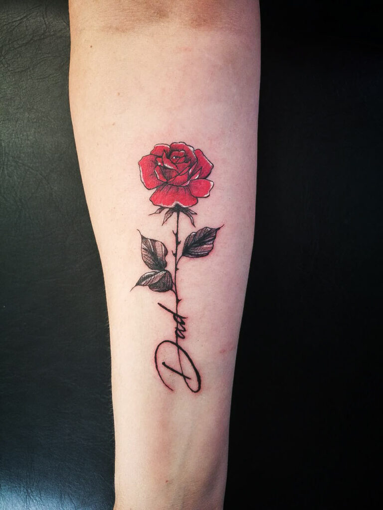 Red Rose “Dad” Tattoo dad tattoo ideas tattoo