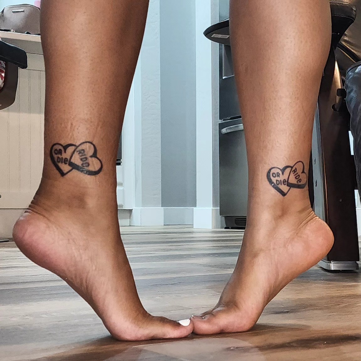 Matching Arrow And Dot Cousin Tattoo