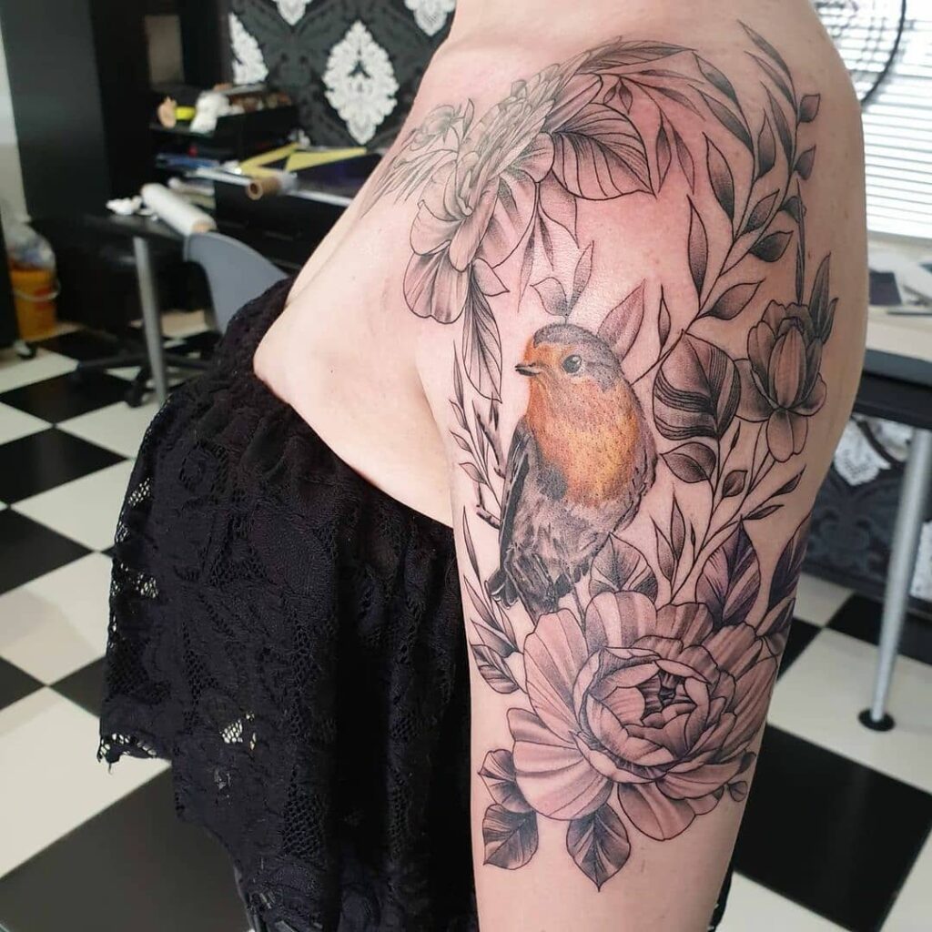 Tiger And Woman Half Sleeve Tattoo With Mandala And Flowers