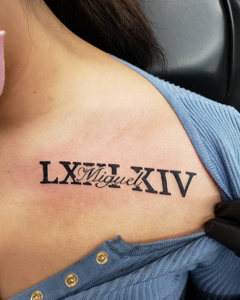 Roman Numerals with Botanical Accent Tattoo roman numerals tattoos tattoo