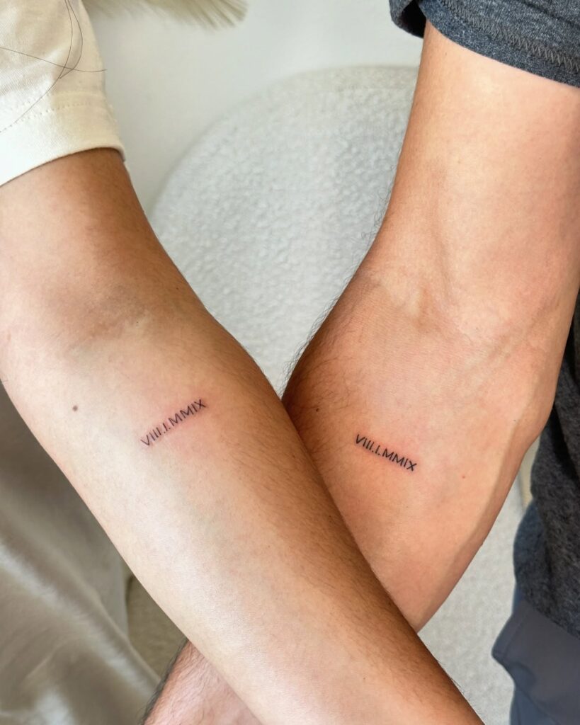 Roman Numeral Date Couple Tattoos small couple tattoos tattoo