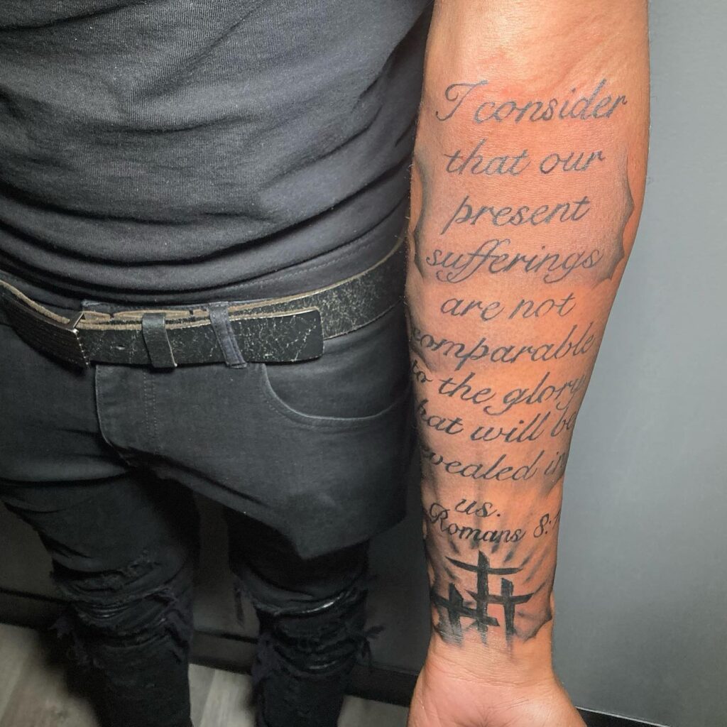 Psalm 23:4 Tattoo with Crosses bible verse tattoo ideas for men tattoo
