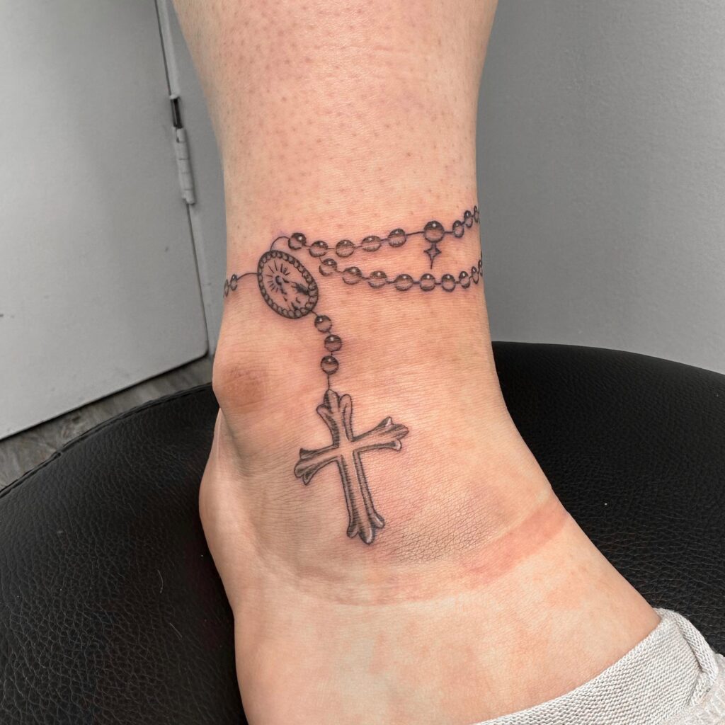 Rosary Ankle Wrap cross tattoos for women tattoo