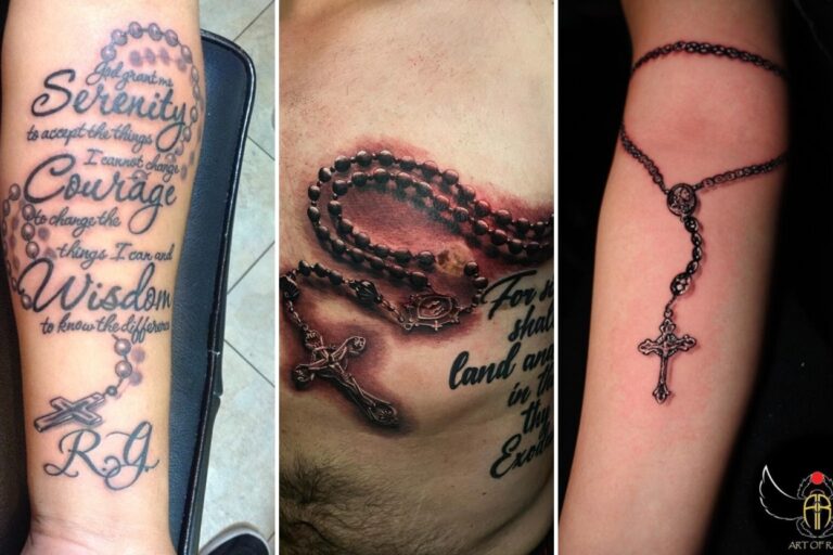 Aesthetic rosary tattoo ideas and delicate ink ideas collage
