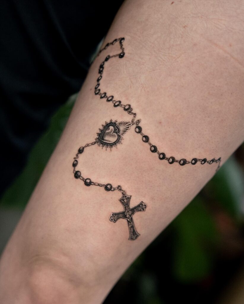 Ankle Rosary Wrap Tattoo