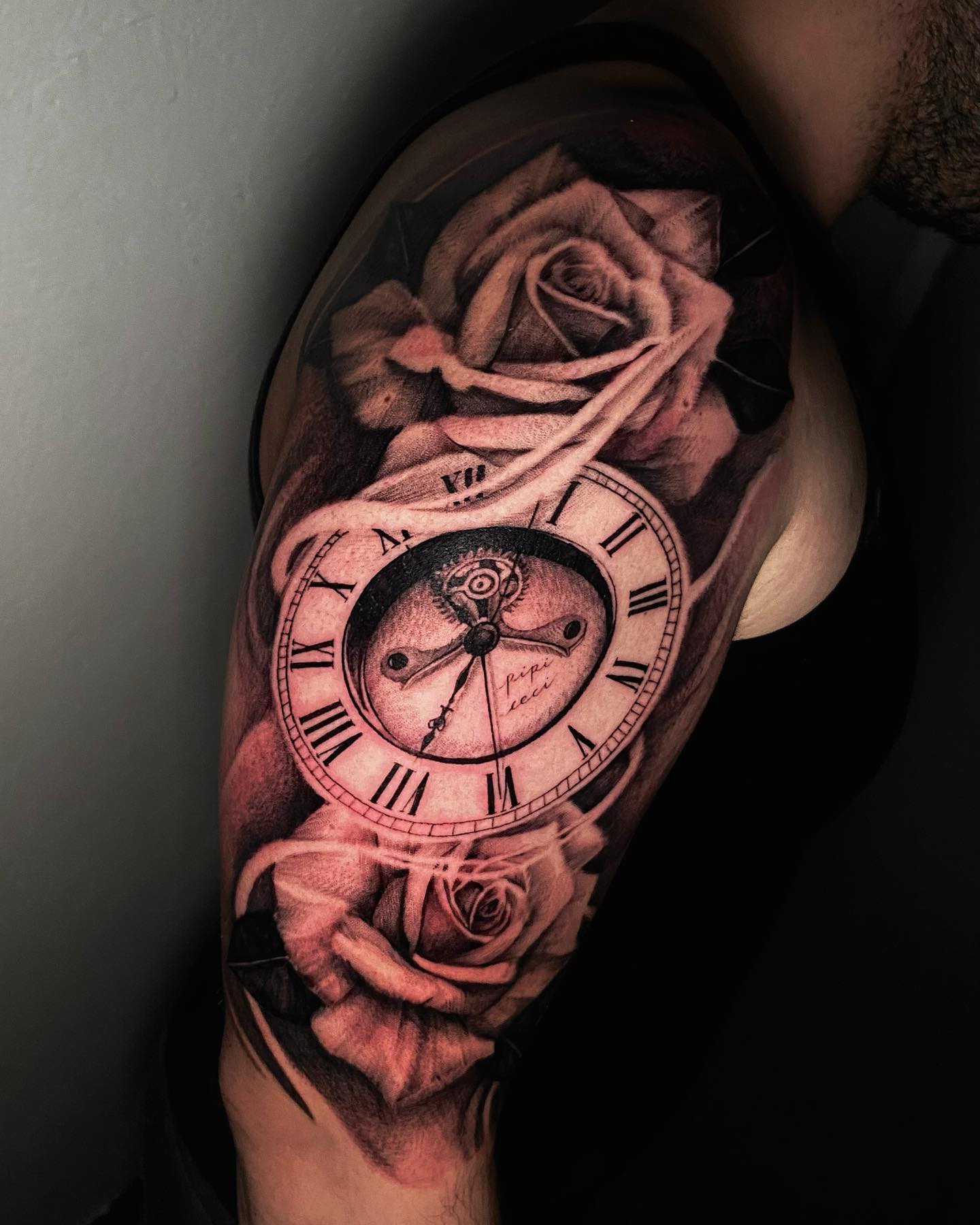 Rose and Roman Numeral Clock Tattoo clock tattoo ideas tattoo