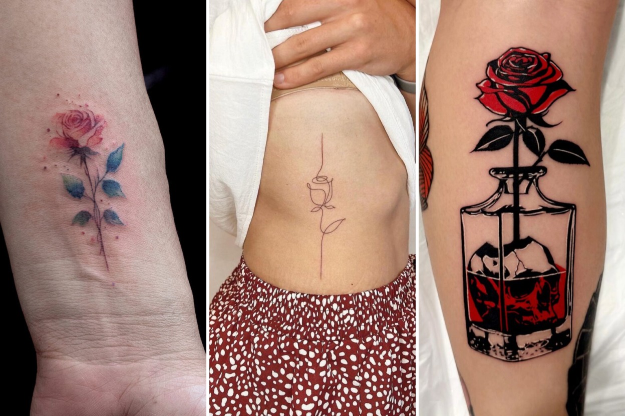 Aesthetic rose tattoos for women and delicate ink ideas collage