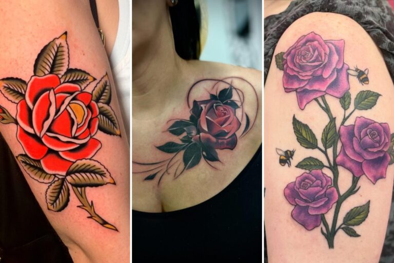 Aesthetic rose tattoos for women and delicate ink ideas collage