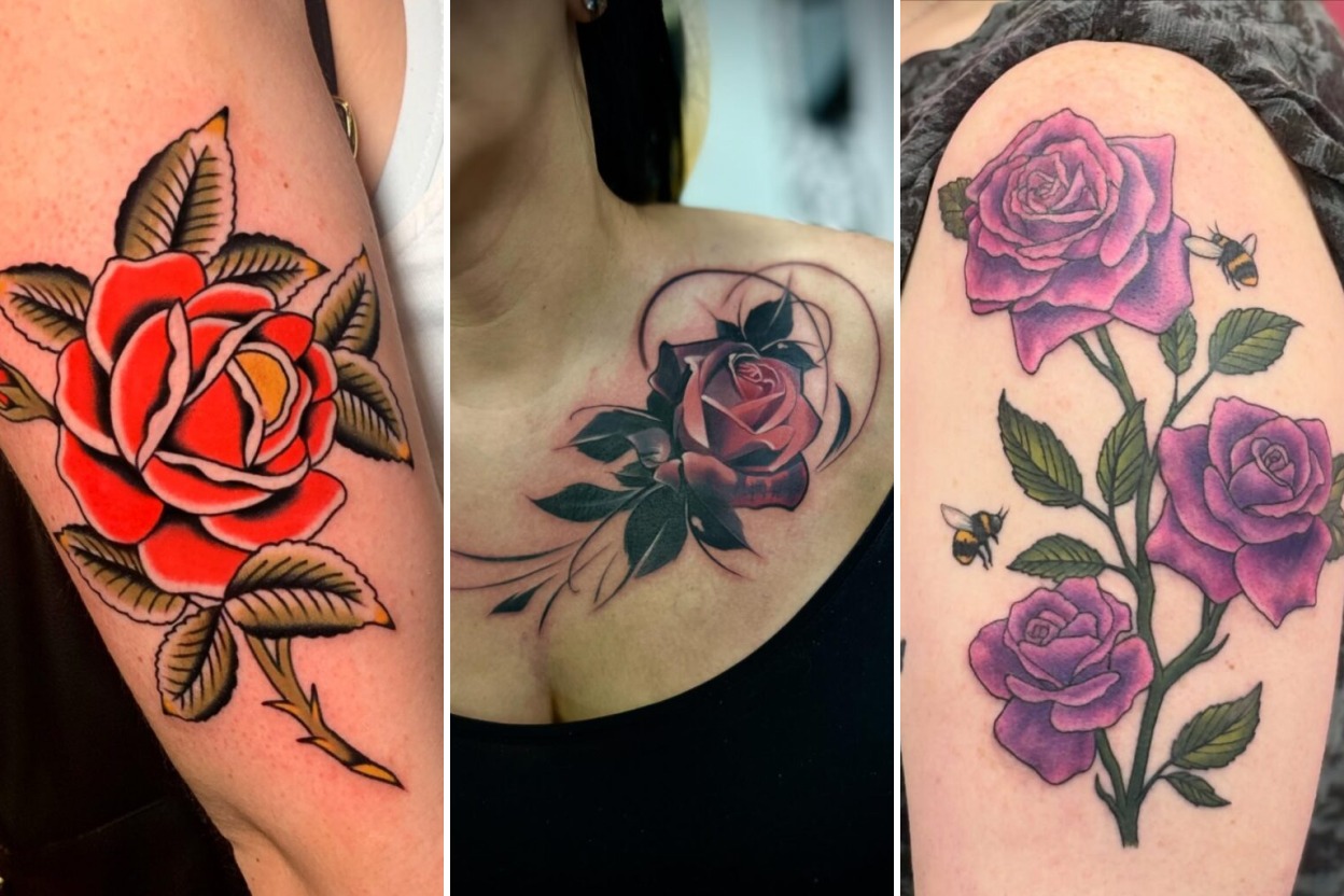 Aesthetic rose tattoos for women and delicate ink ideas collage