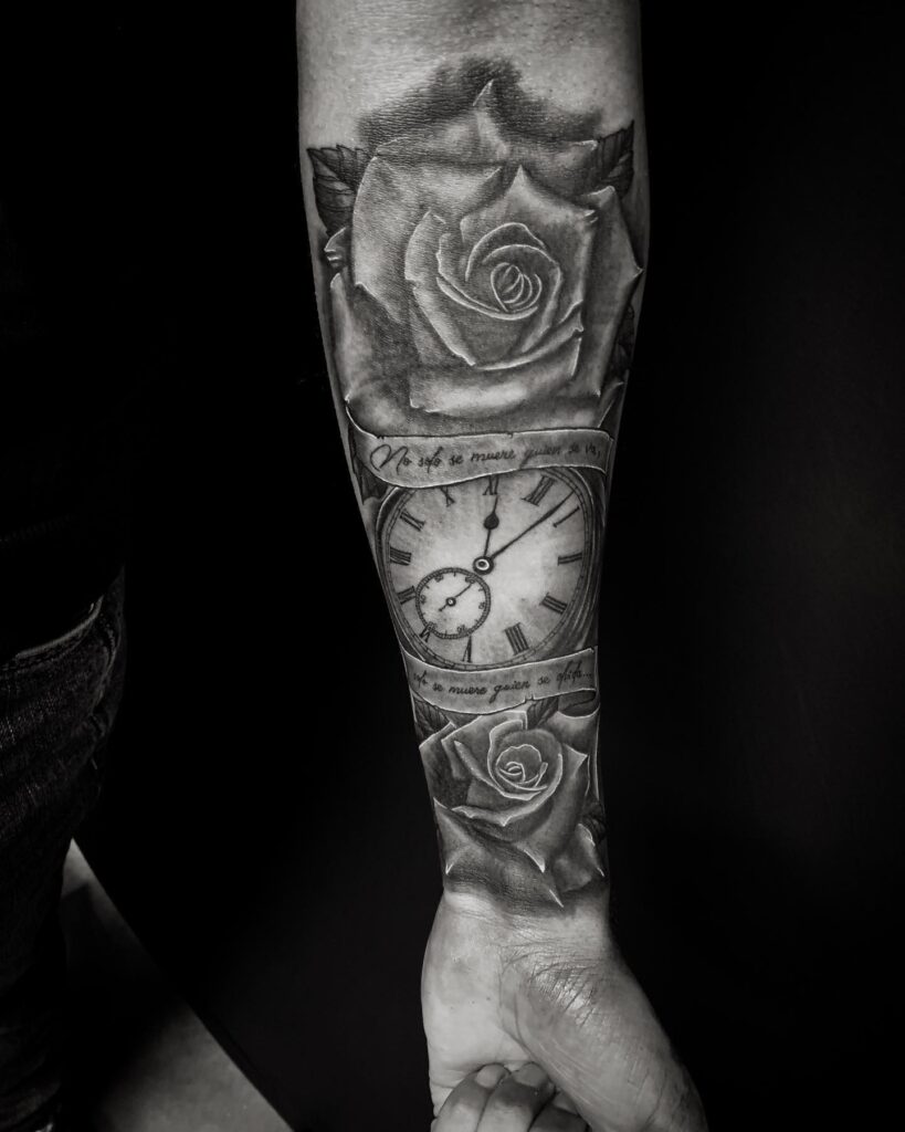Roses and Pocket Watch Half Sleeve Tattoo half sleeve tattoos for men tattoo