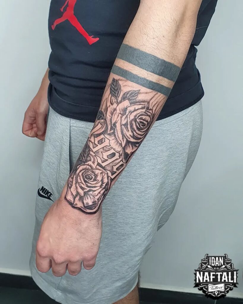 Roses and Year Forearm Tattoo half sleeve tattoos for men tattoo