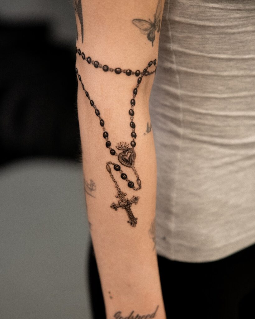 Memorial Rosary And Roses Tattoo