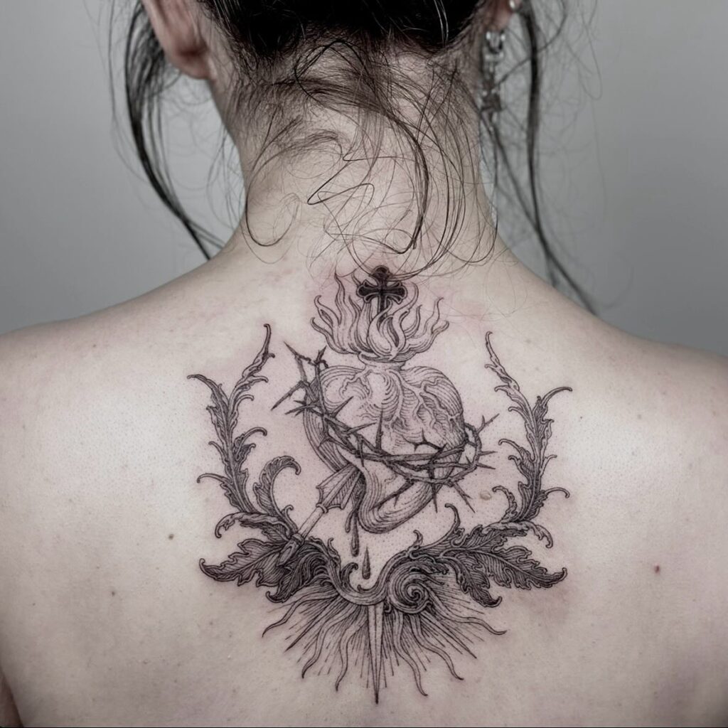 Sacred Heart with All-Seeing Eye Tattoo sacred heart tattoo ideas tattoo