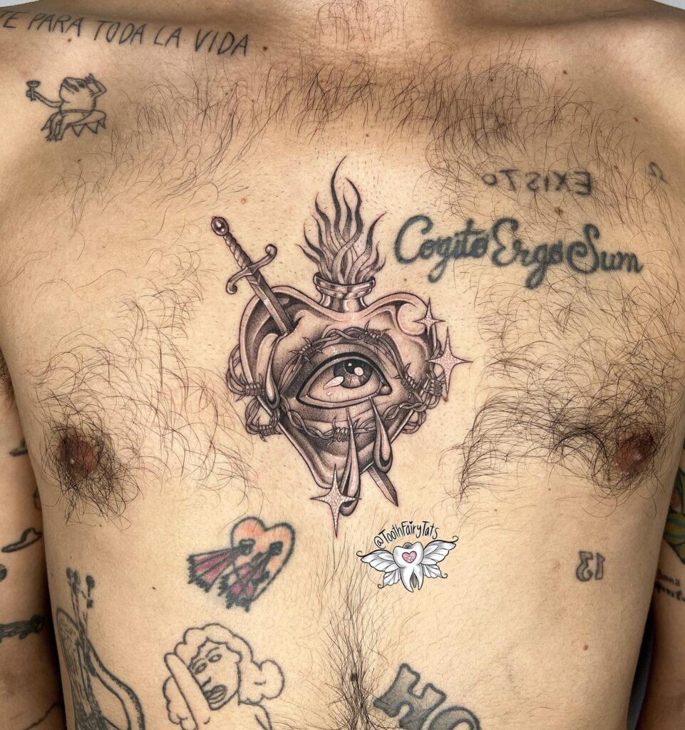 Sacred Heart Tattoo with Crown of Thorns, and Cross sacred heart tattoo ideas tattoo
