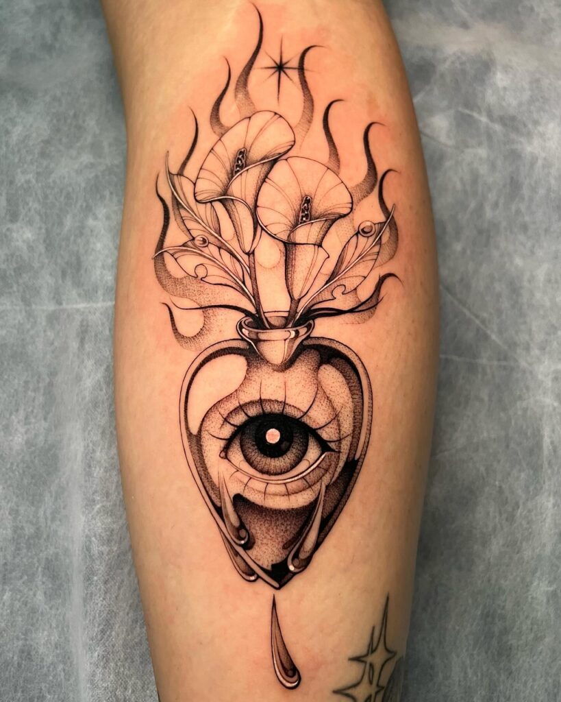 Sacred Heart Tattoo with Radiating Light sacred heart tattoo ideas tattoo