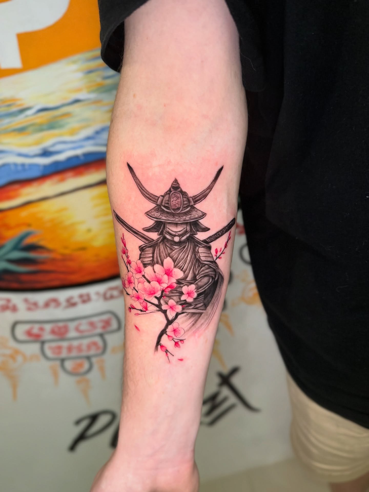 Samurai and Cherry Blossom Tattoo