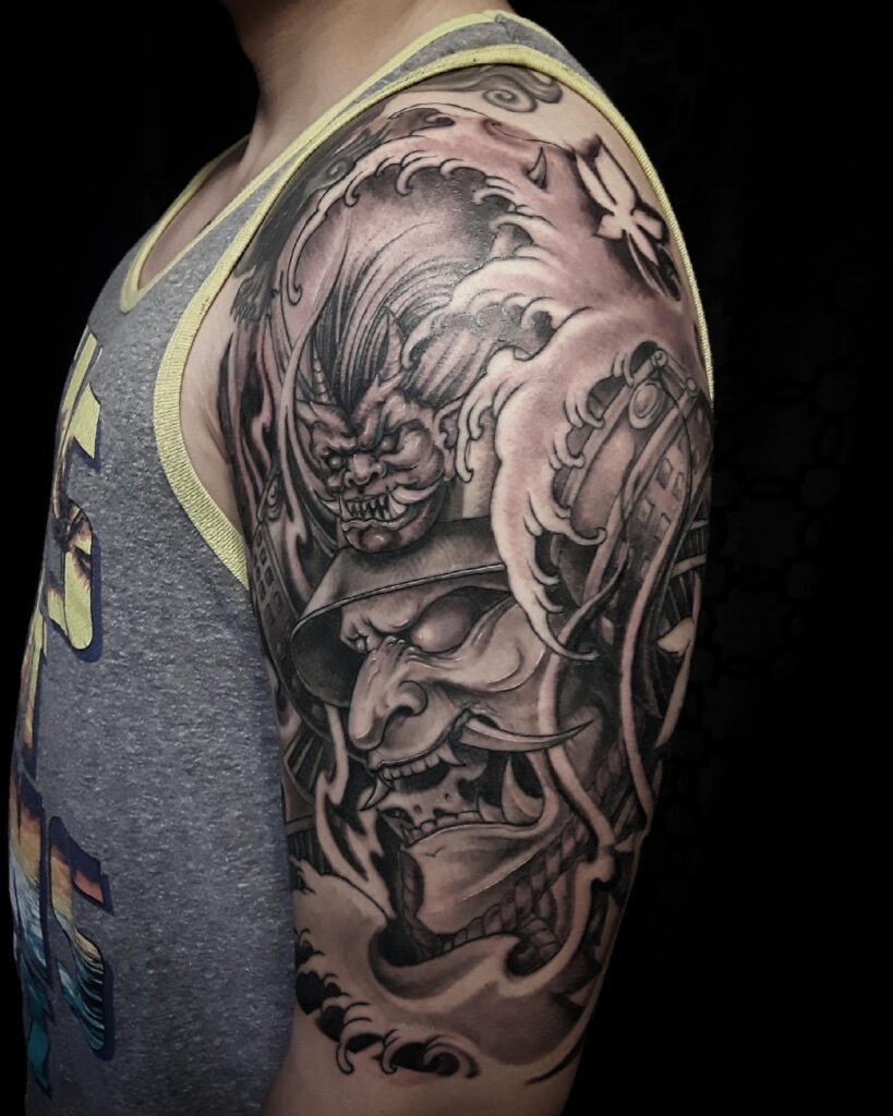 Samurai Mask Half Sleeve Tattoo half sleeve tattoos for men tattoo