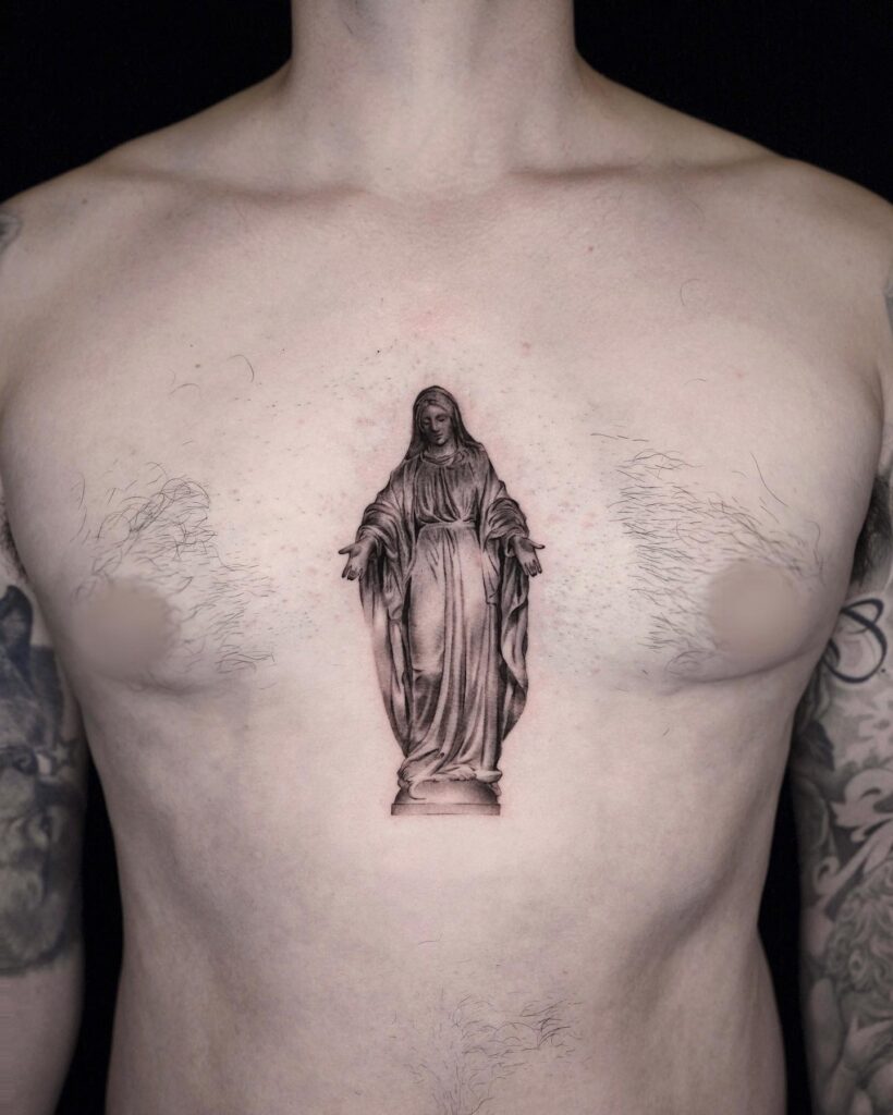 Weeping Virgin Mary with Lotus Tattoo virgin mary tattoos tattoo