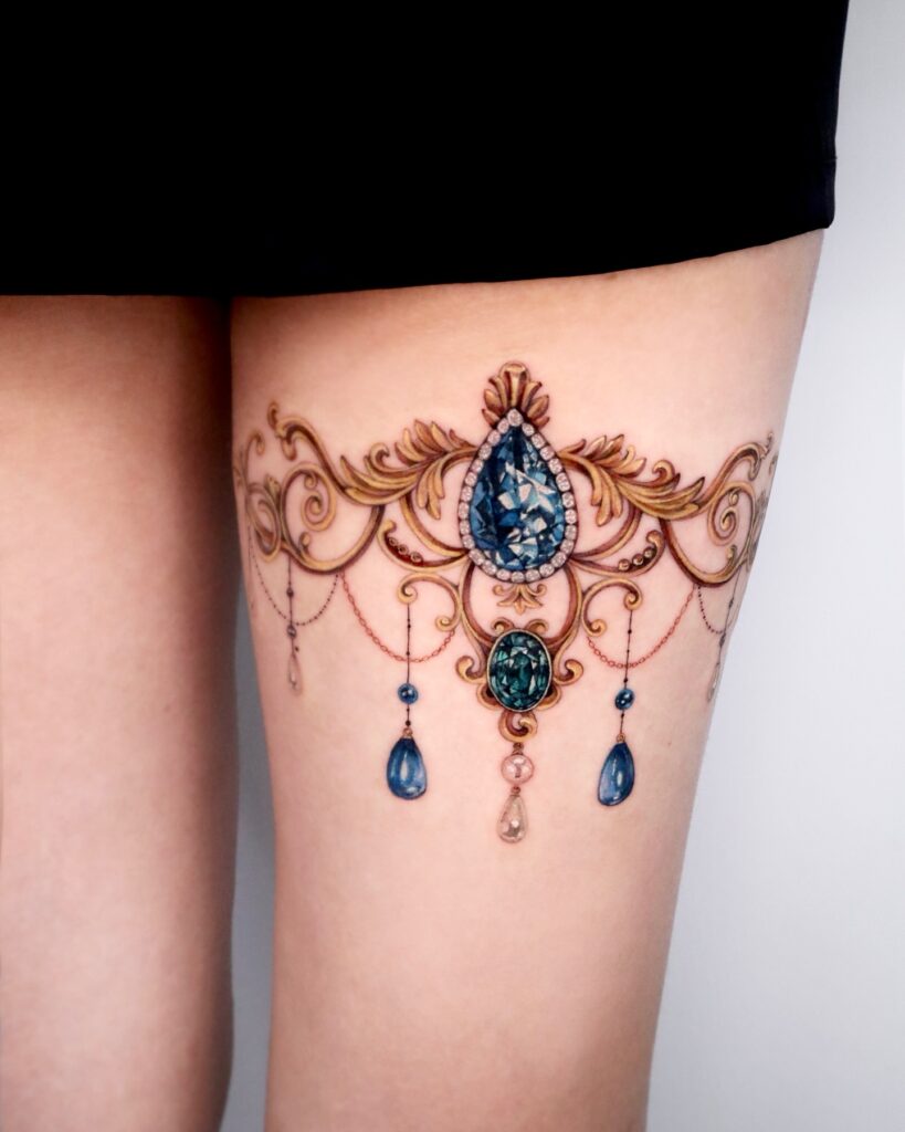 Gothic Rose And Beaded Lace Tattoo