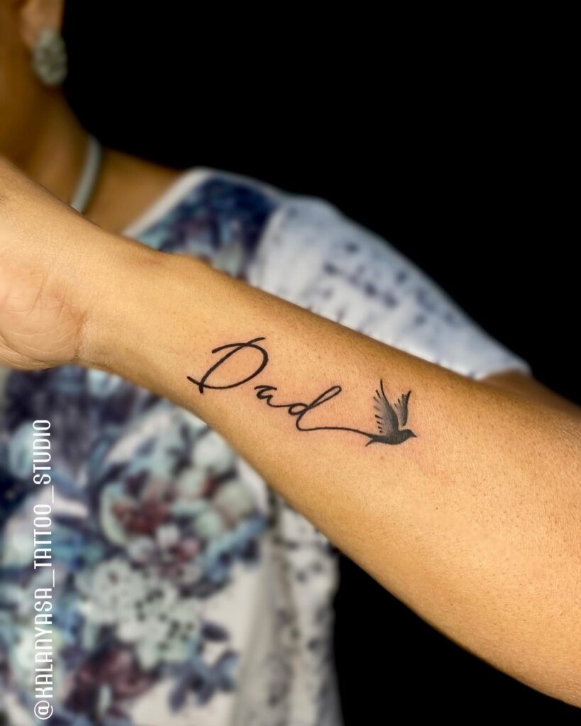 Script Dad Tattoo with Soaring Bird dad memorial tattoos tattoo
