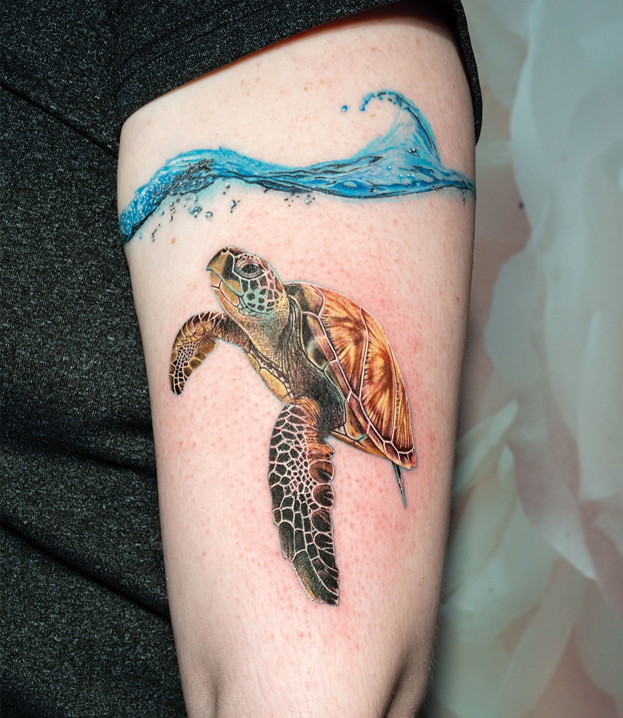 Sea Turtle Surfacing Through Ocean Spray sea turtle tattoo