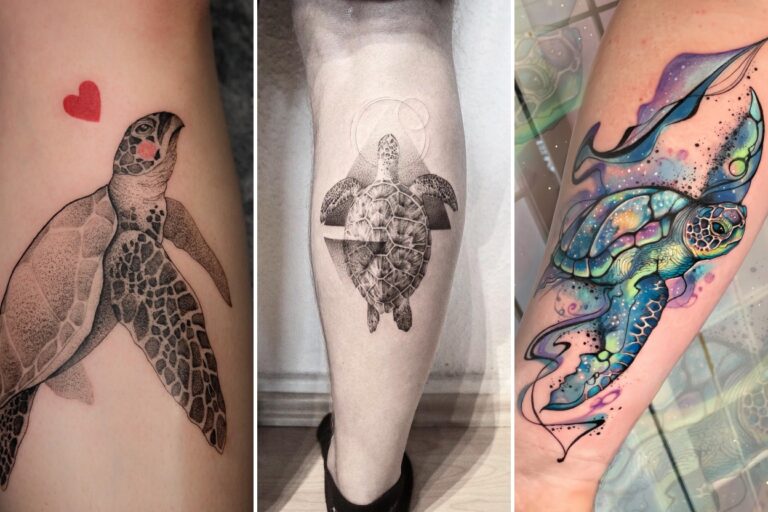 Aesthetic sea turtle tattoo designs and delicate ink ideas collage