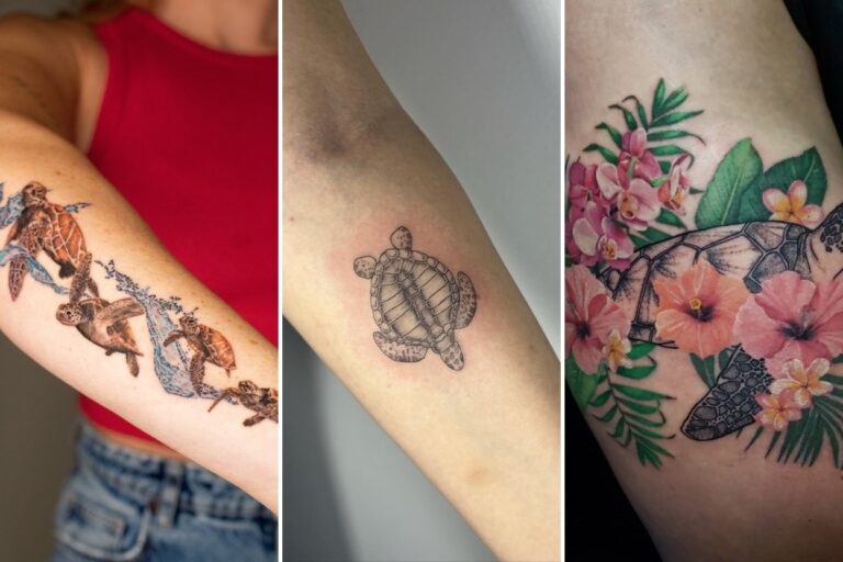 Aesthetic sea turtle tattoo designs and delicate ink ideas collage