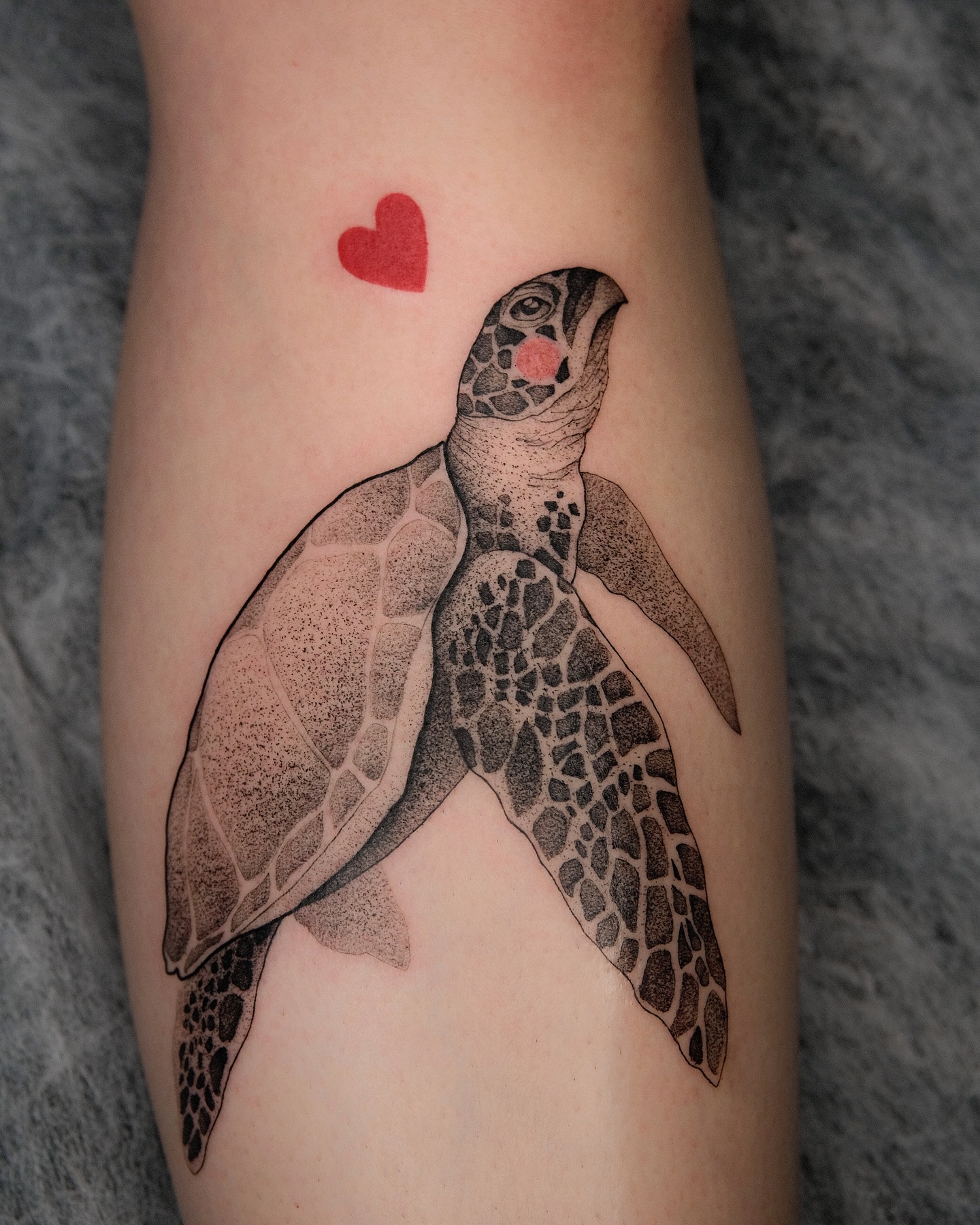 Sea Turtle with Heart Silhouette Carapace sea turtle tattoo