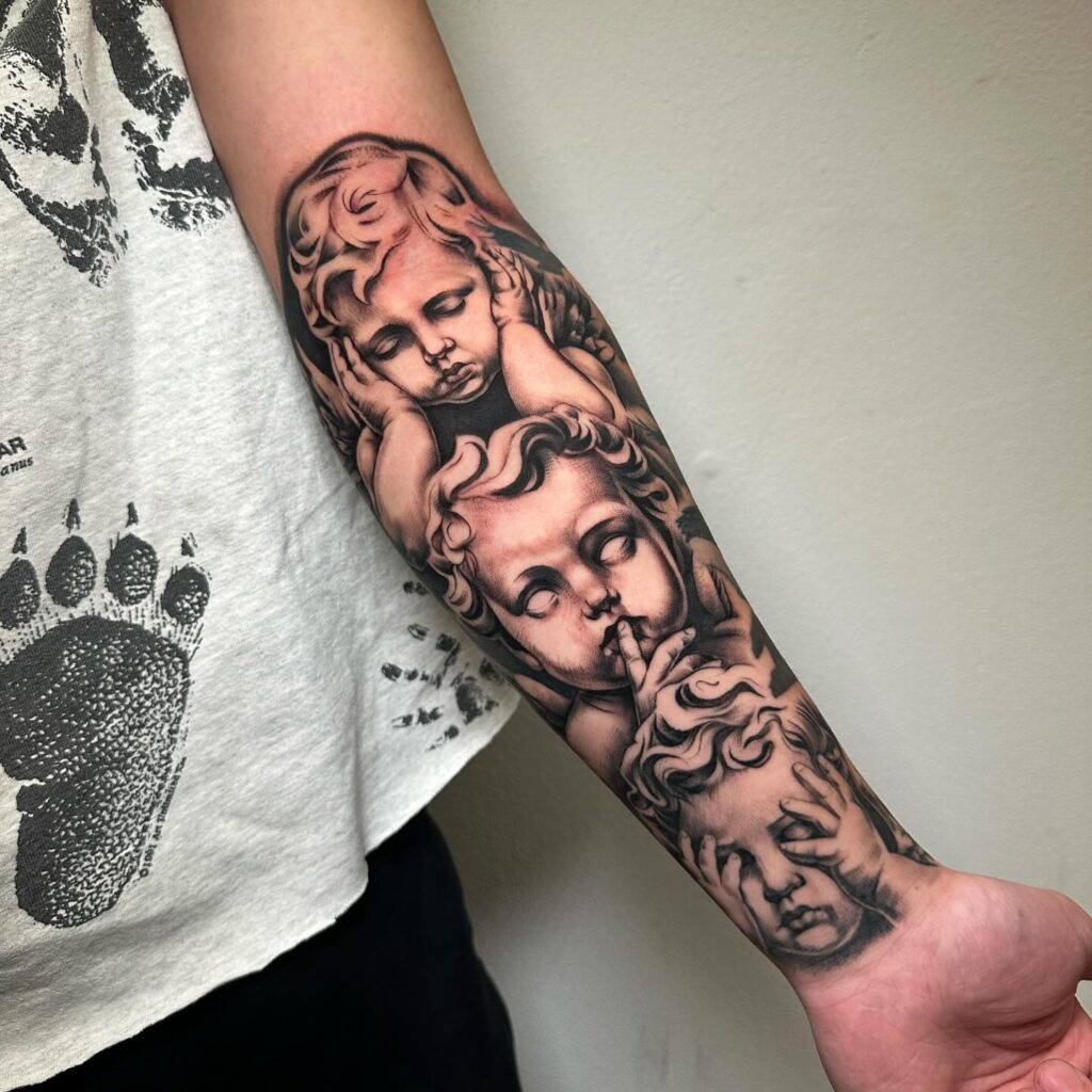 See No Evil, Hear No Evil, Speak No Evil Cherub Tattoo angel tattoo ideas tattoo
