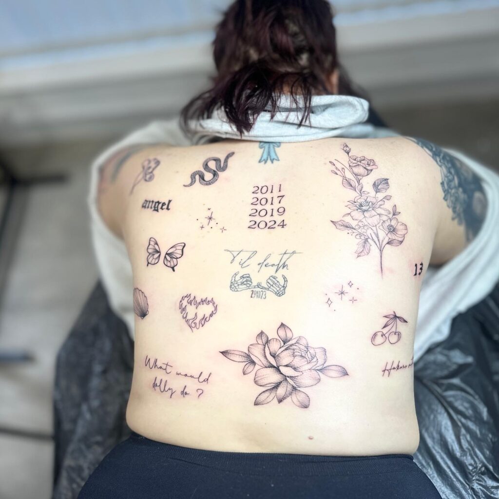 Nature-Inspired Scientific Patchwork Sleeve Tattoo