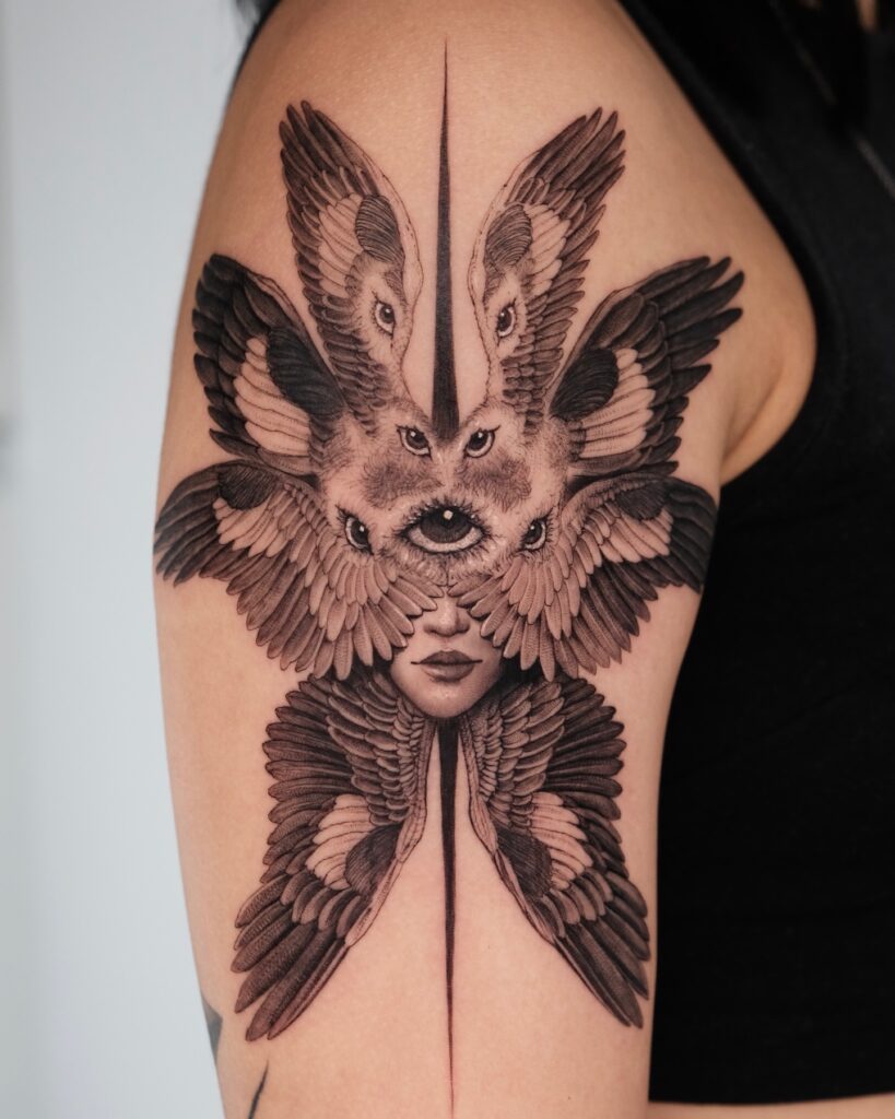 Seraphim Guardian Tattoo with Human Face seraphim angel tattoo ideas tattoo