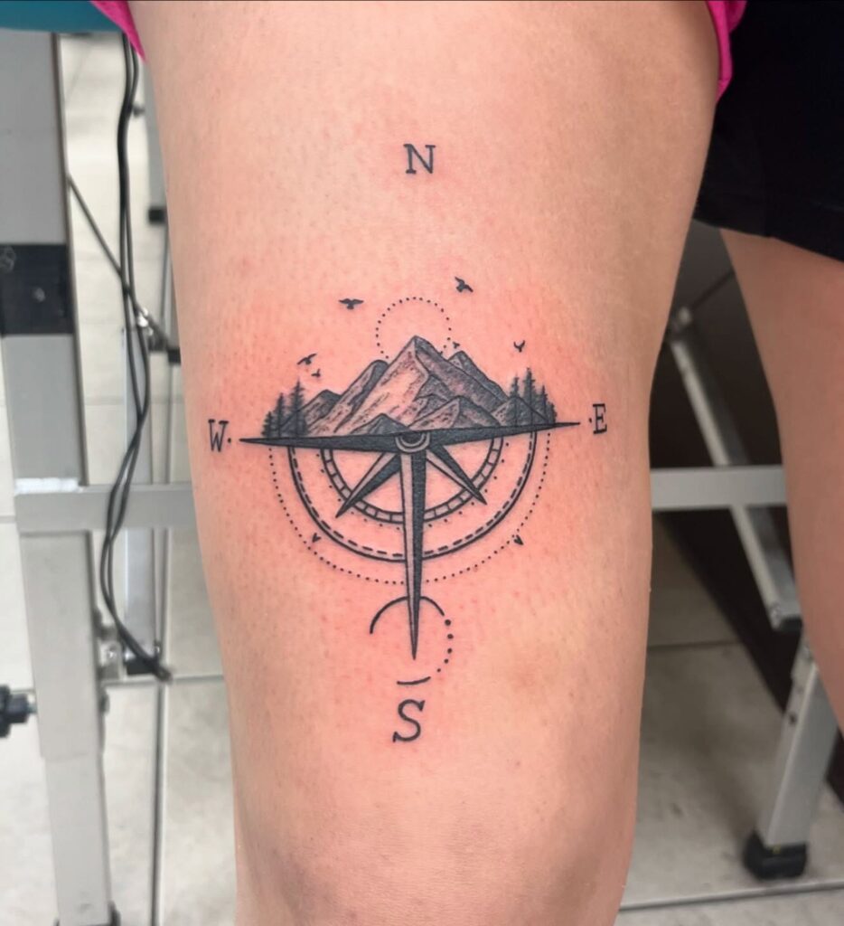 Serene Mountain Journey Tattoo timeless compass tattoo designs tattoo