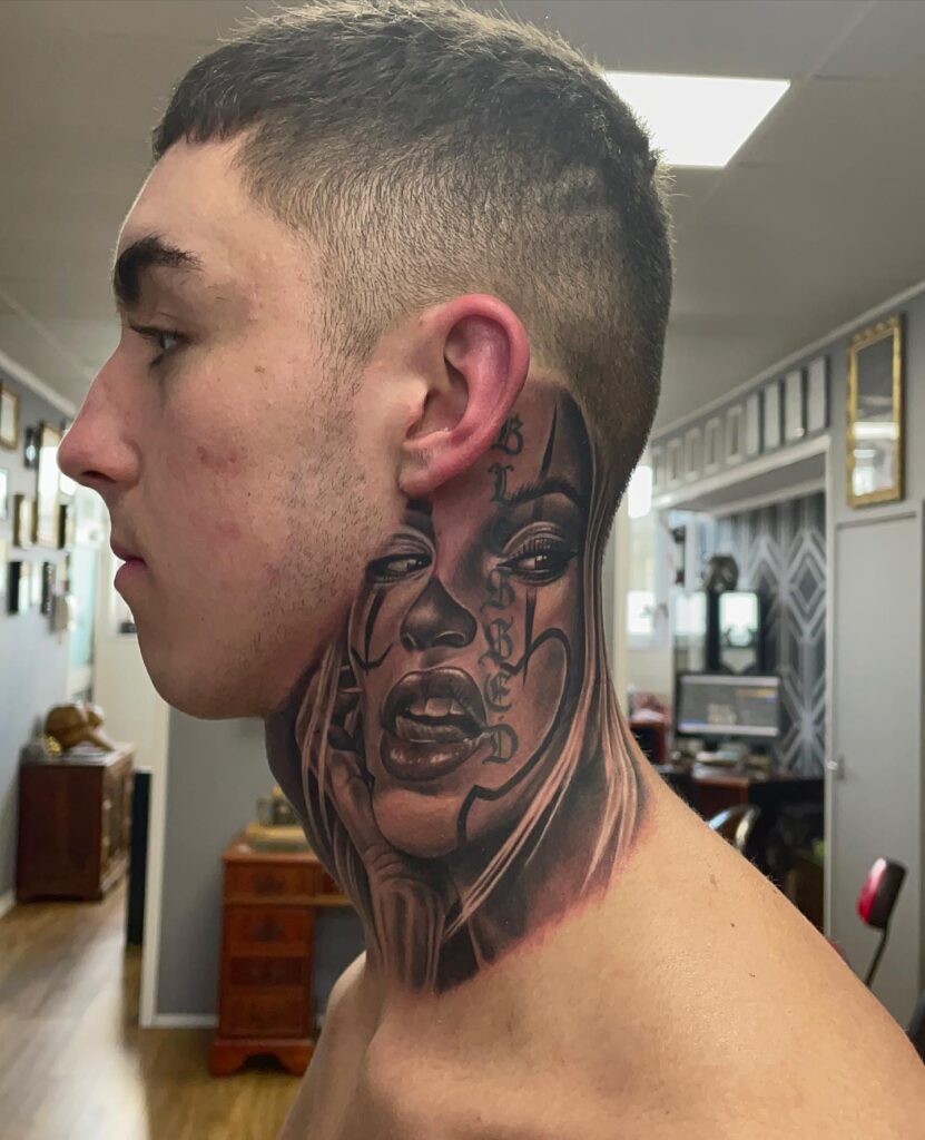 Samurai Rhino Neck Tattoo