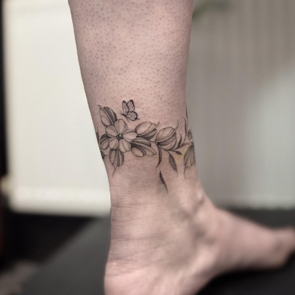 Botanical Leaf Vine Anklet Tattoo