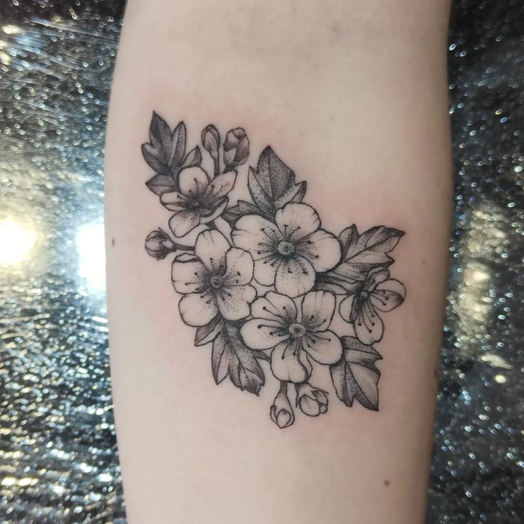 Shaded Hawthorn Blossom Cluster Tattoo may birth flower tattoos tattoo